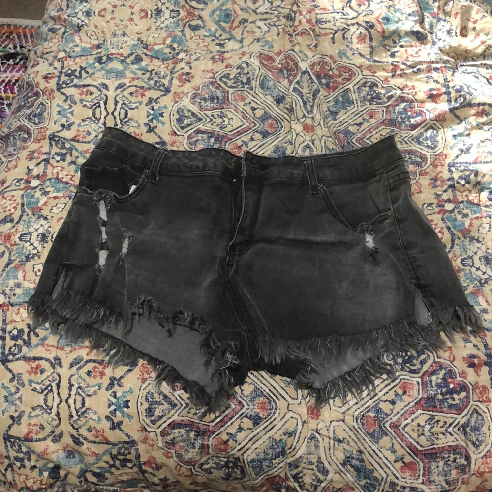 Gray Denim Frayed Shorts